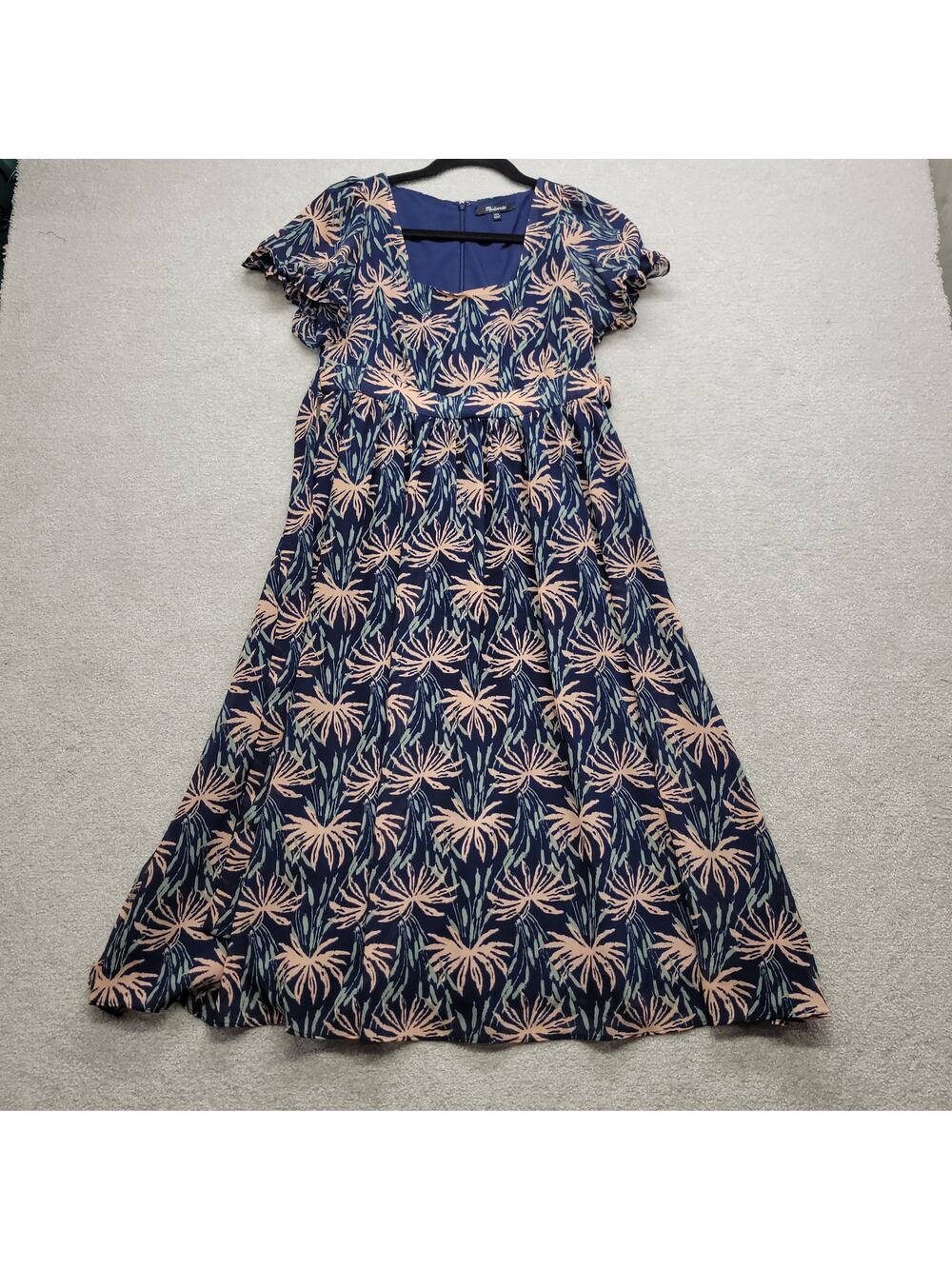 Madewell Floral Maxi Dress Womens XXS Blue Pink Flutter Sleeve Cottagecore